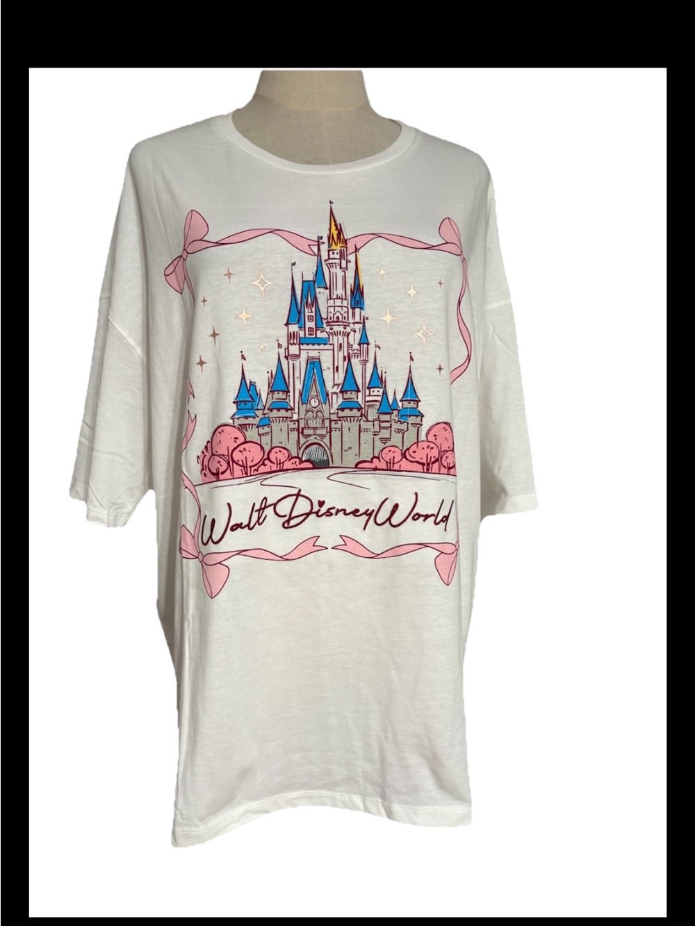 Disney Walt Disney World Parks XL Castle Ribbons Pink Bow T-shirt White